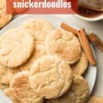Plate of Vegan Snickerdoodles with Text Overlay Reading "Vegan Snickerdoodles".