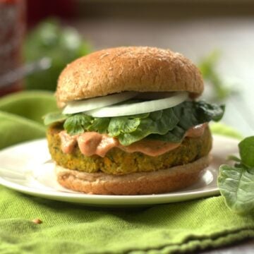 Indian Curry Burger on a plate.