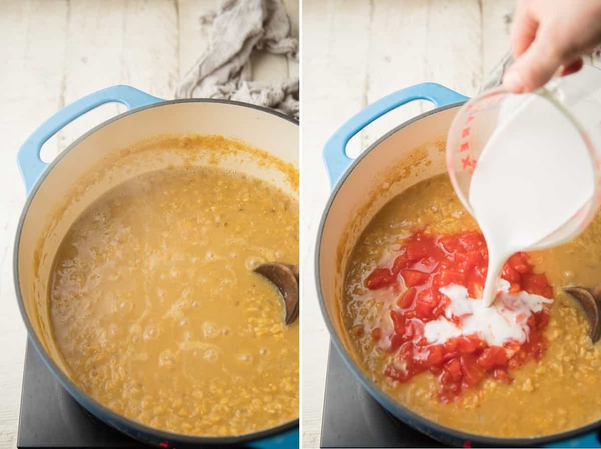 Collage showing steps 3 and 4 for making Dal Soup.