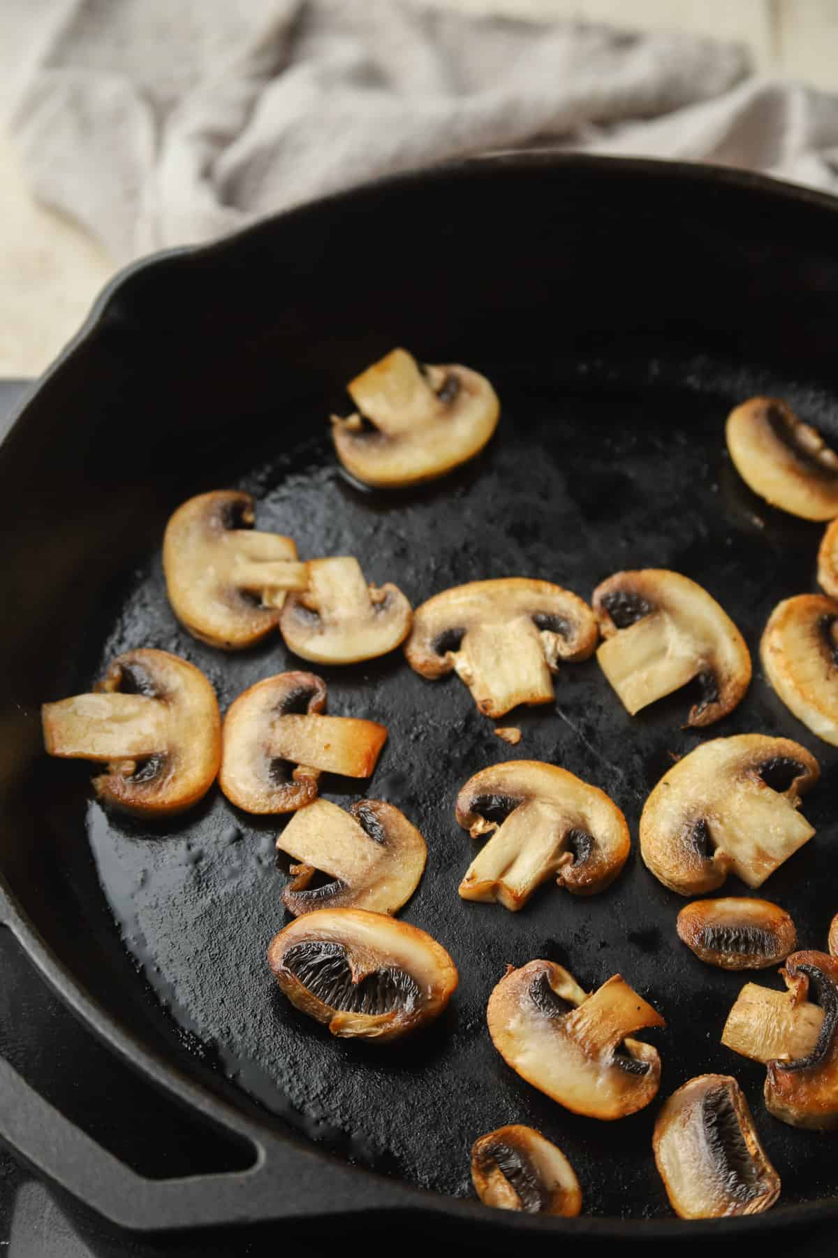 Mushrooms Cooking in a Skillet.