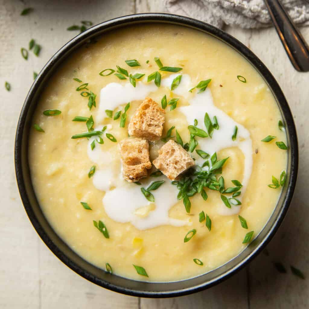 Rich & Comforting Vegan Potato Leek Soup Connoisseurus Veg