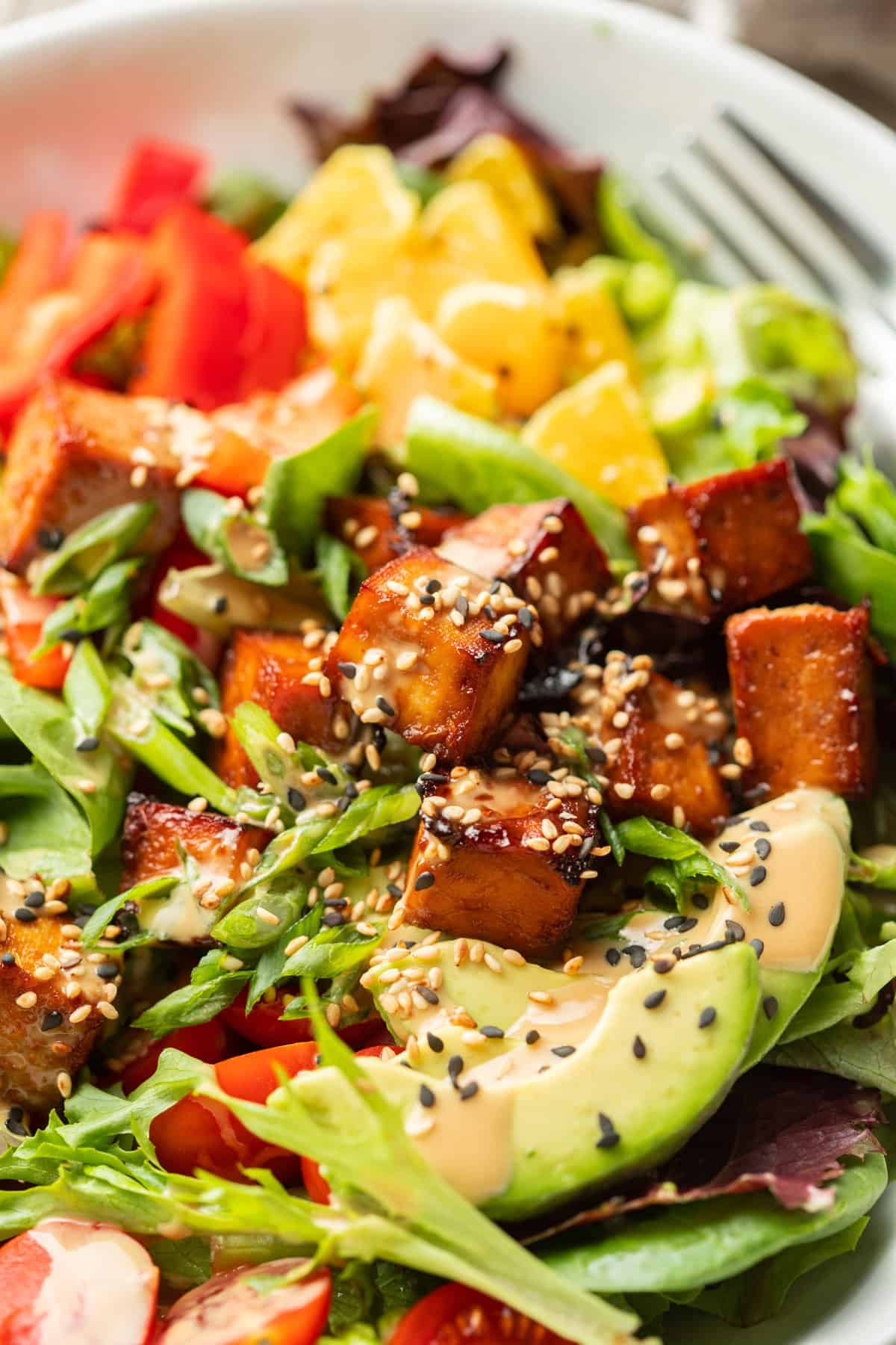 Close up of Tofu Salad in a bowl.