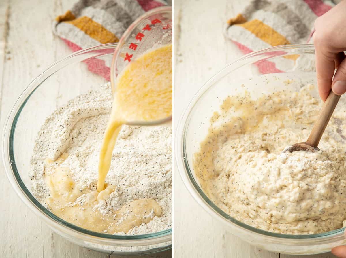 Collage showing the third and fourth steps for making Vegan Lemon Poppy Seed Muffins.