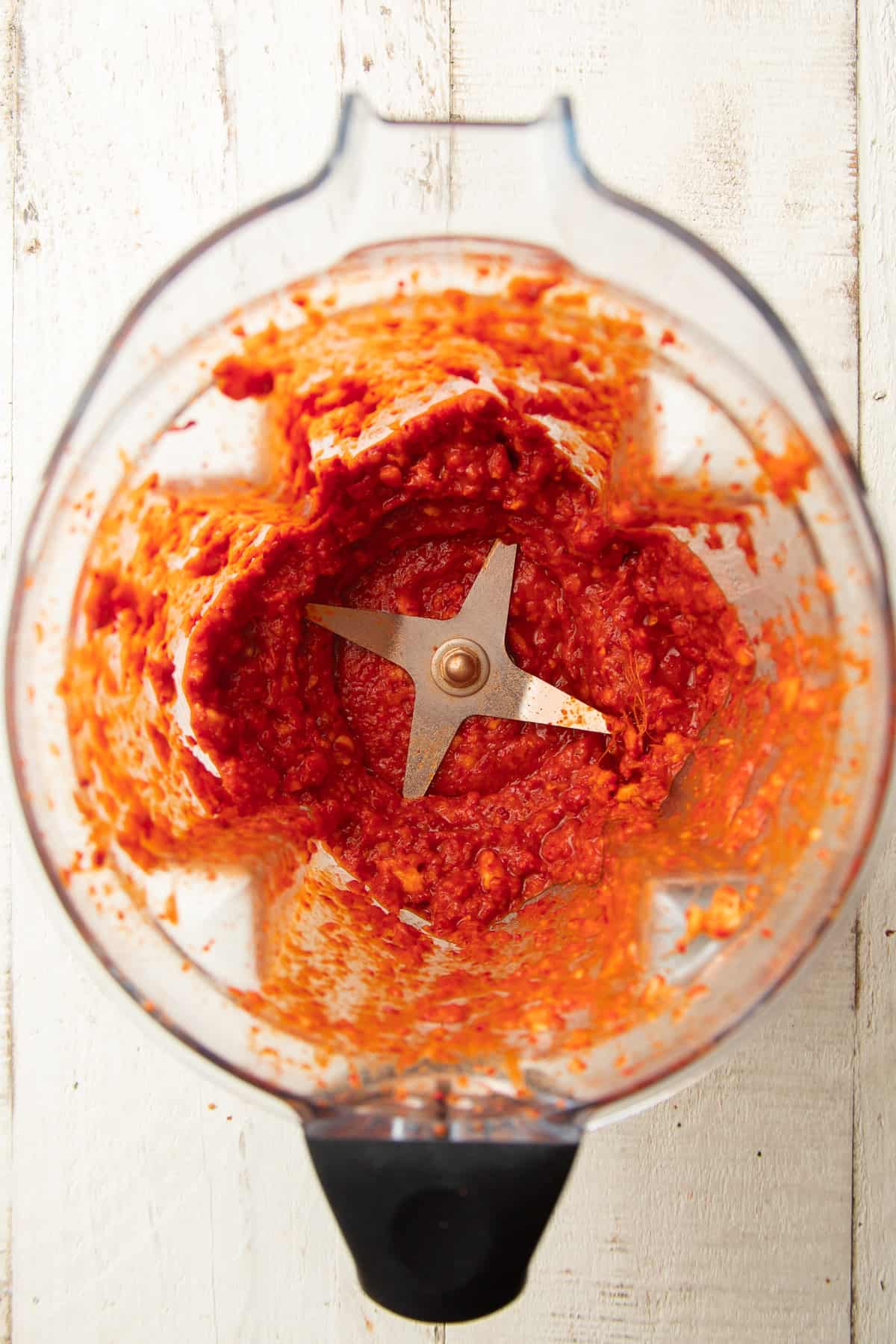 Vegan Kimchi paste in a blender.