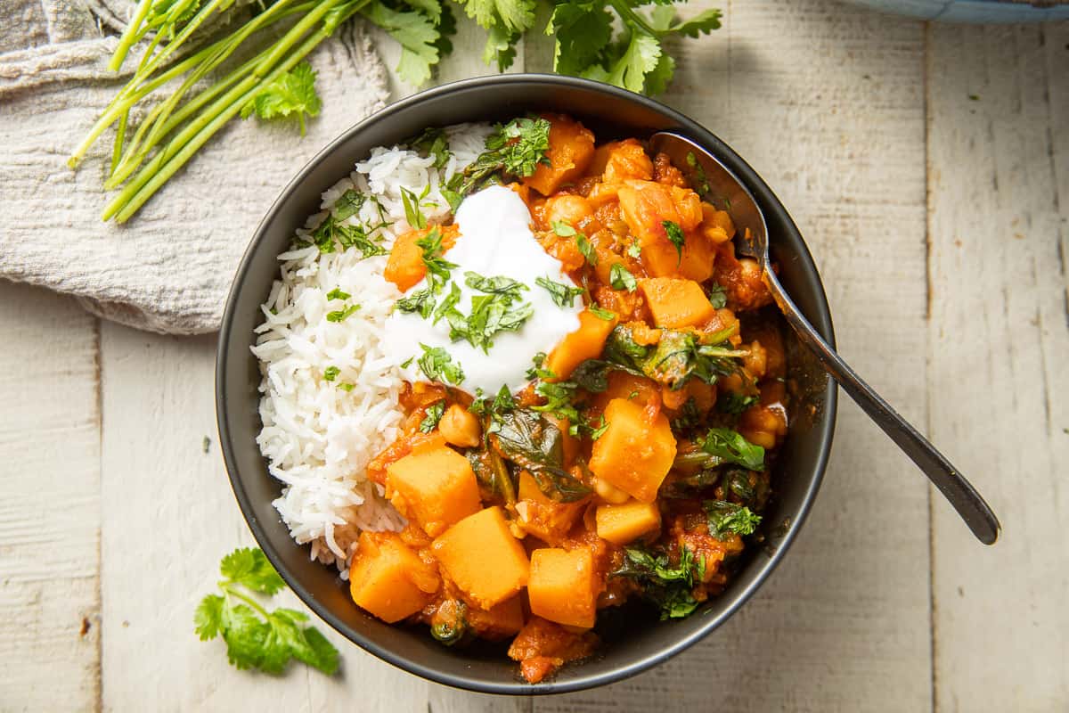 Spiced Butternut Squash Stew with Chickpeas & Spinach