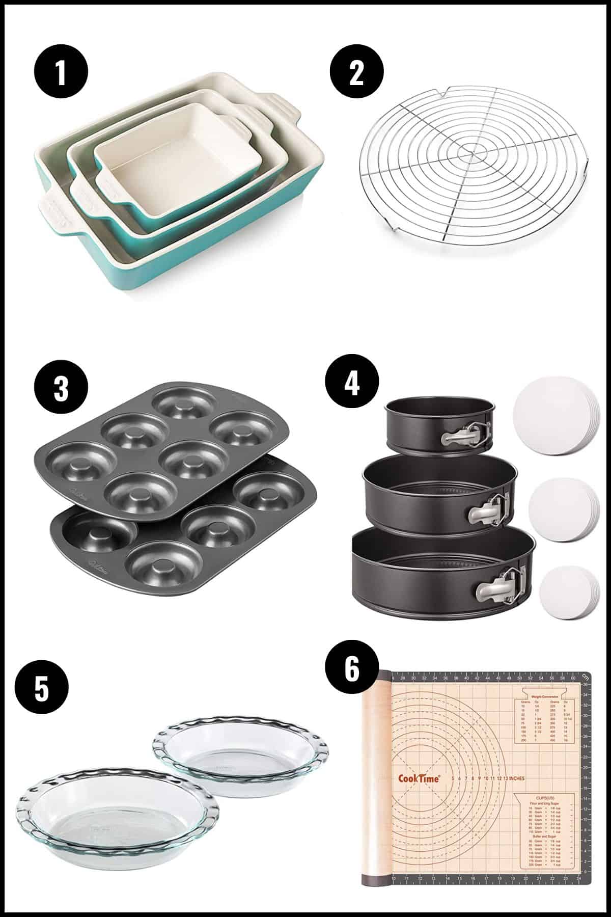 Graphic showing baking tools with associated numbers.