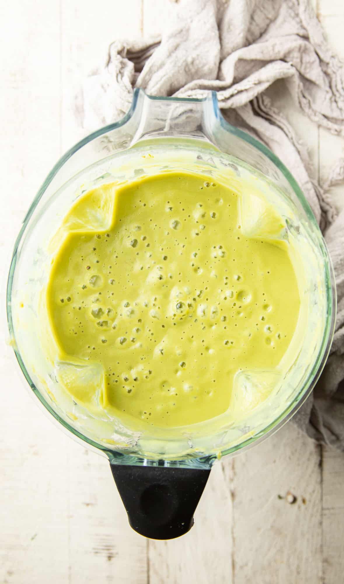 Vegan Cream of Asparagus Soup in a blender.