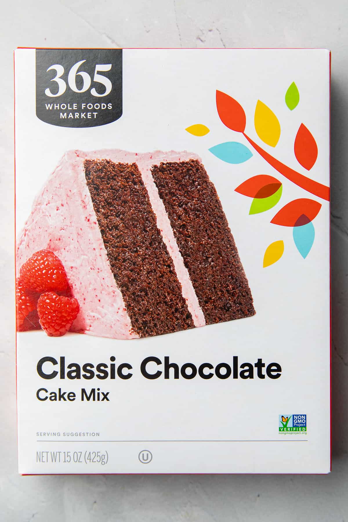 Front panel of a Whole Foods cake mix box.