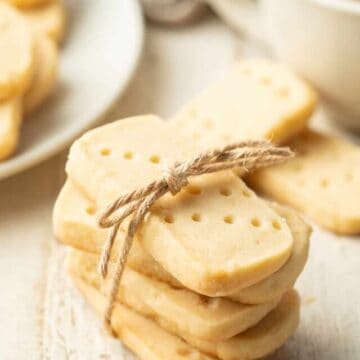 Stack of Vegan Shortbread Cookies tied together with a piece of twine.