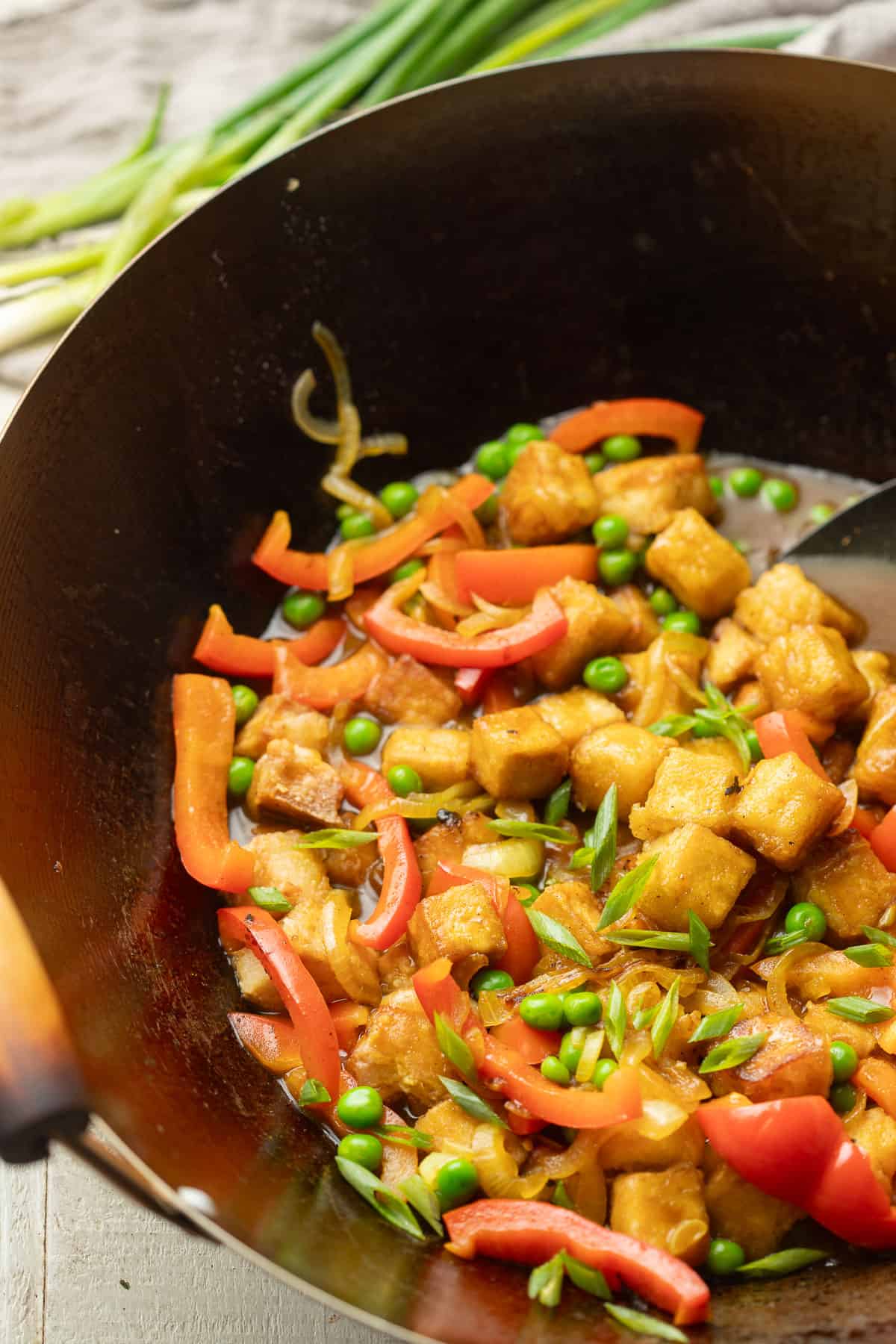 Vegan Chinese Curry in a wok.