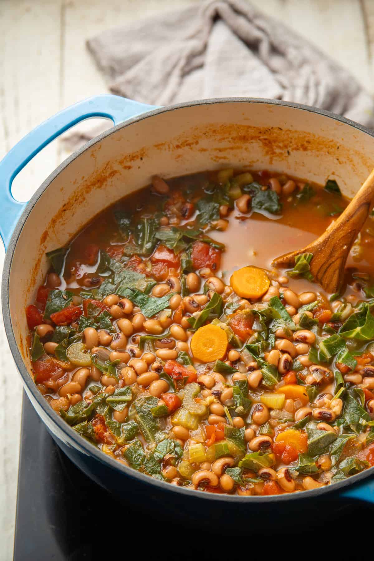 Black-Eyed Pea Soup cooking in a pot.
