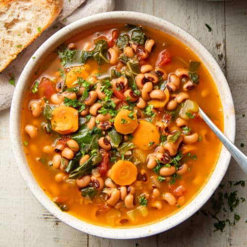 Bowl of Black-Eyed Pea Soup with a spoon.