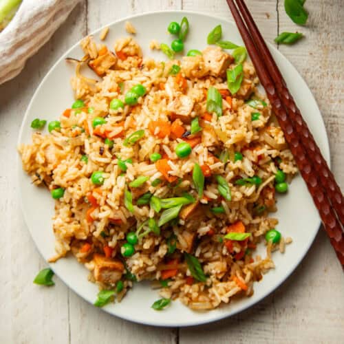 Plate of Japanese Fried Rice with chopsticks.