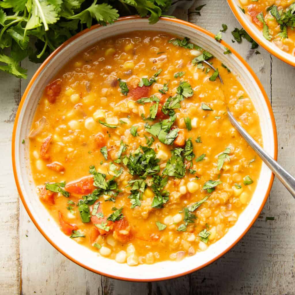 Red Corn Chowder Red Lentil Corn Chowder - Connoisseurus Veg