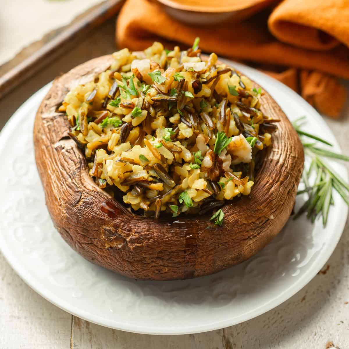Walnut & Wild Rice Stuffed Portobello Mushrooms