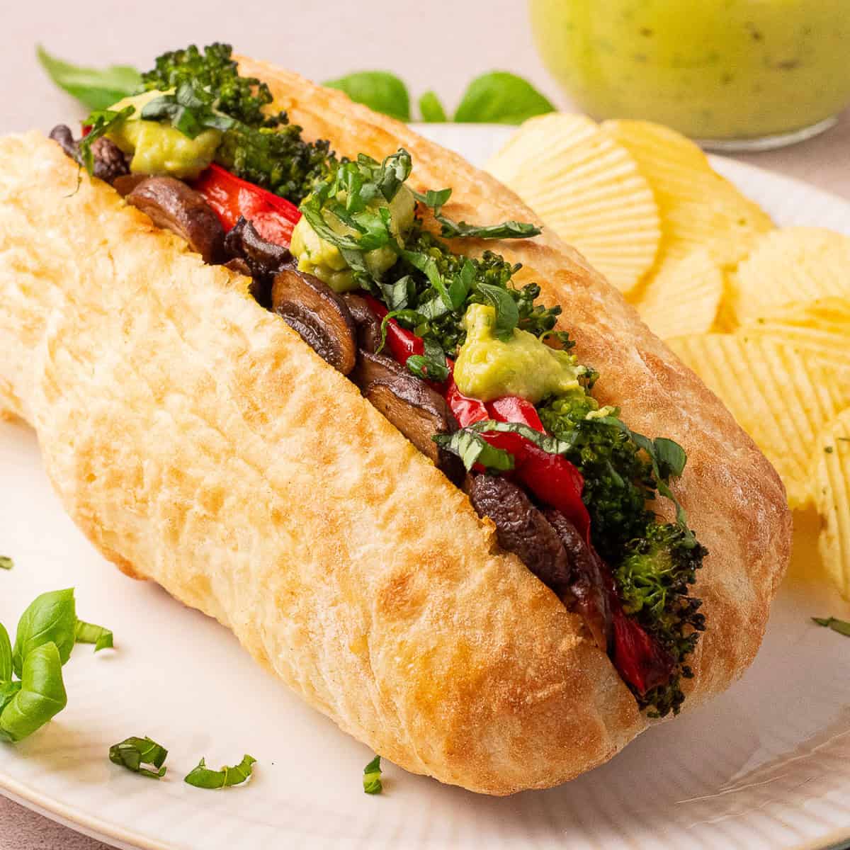 Roasted Vegetable Sandwiches with Garlic Avocado Aioli