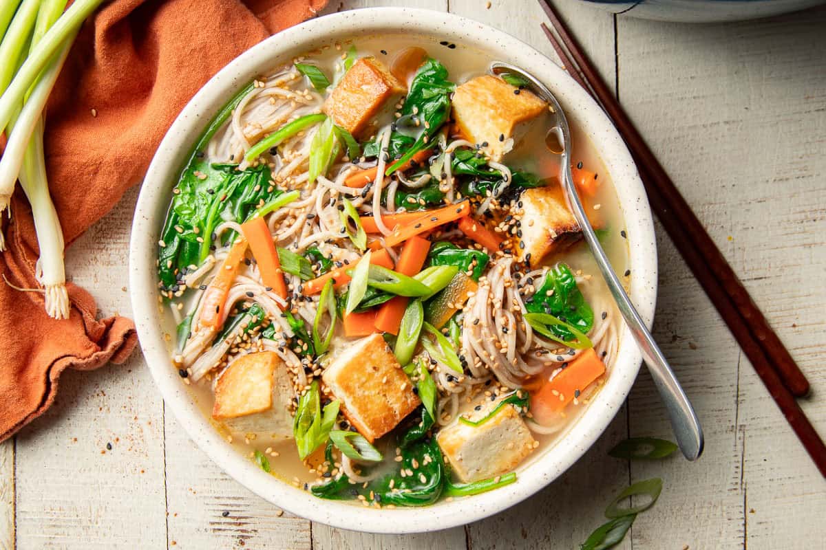Soba Noodle Soup with Miso Broth & Crispy Tofu
