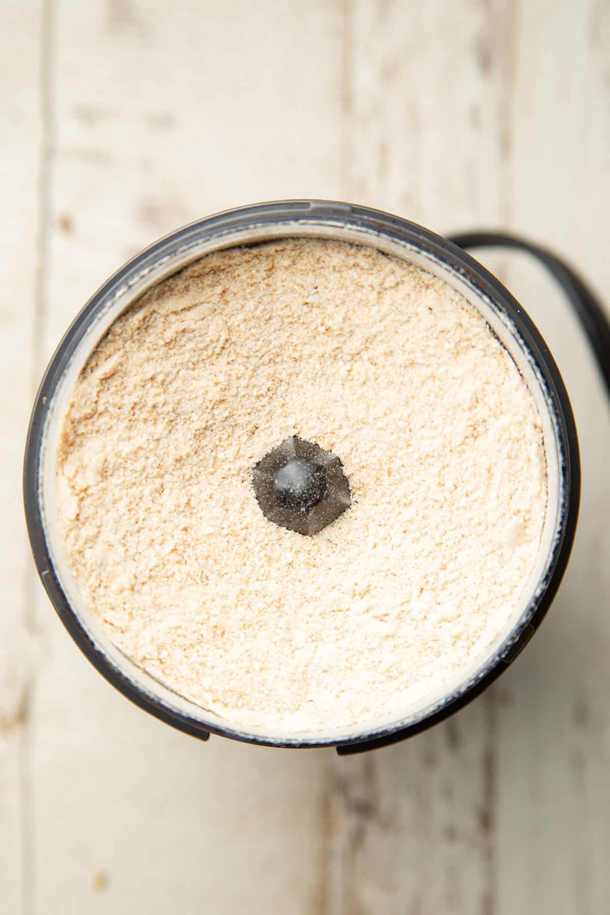 Ground rice powder in a coffee grinder.