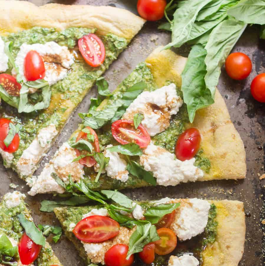 Vegan Pesto Caprese Pizza