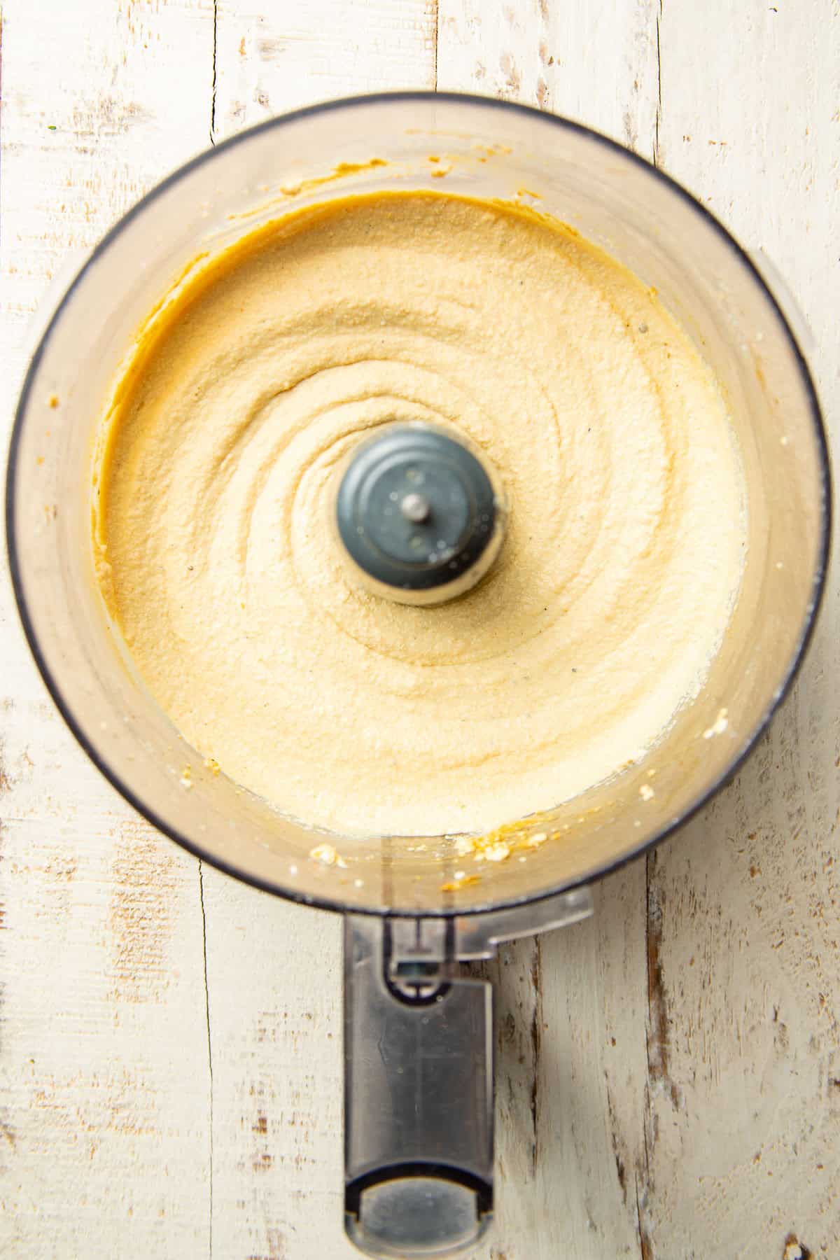 Vegan egg bite batter in a food processor bowl.