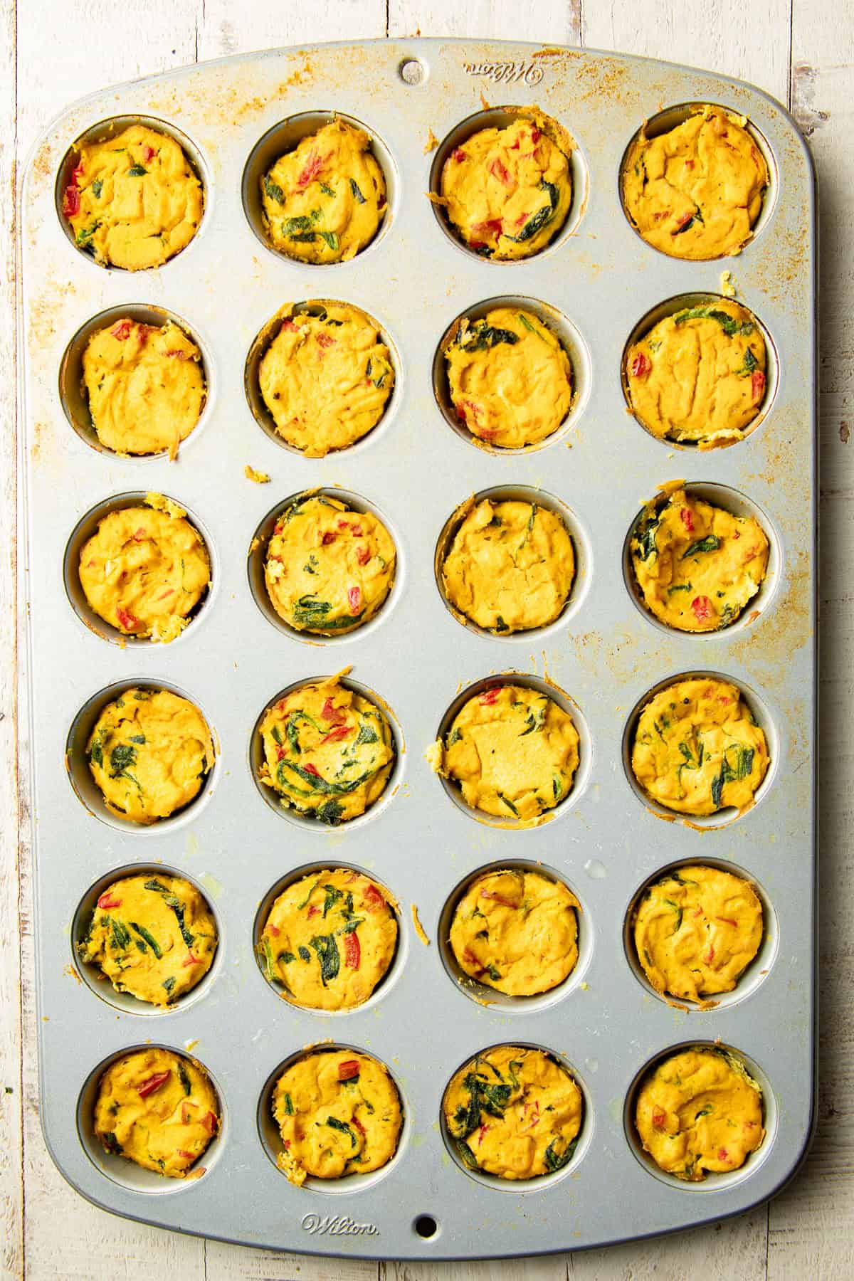 Vegan Egg Bites in a mini muffin tin.