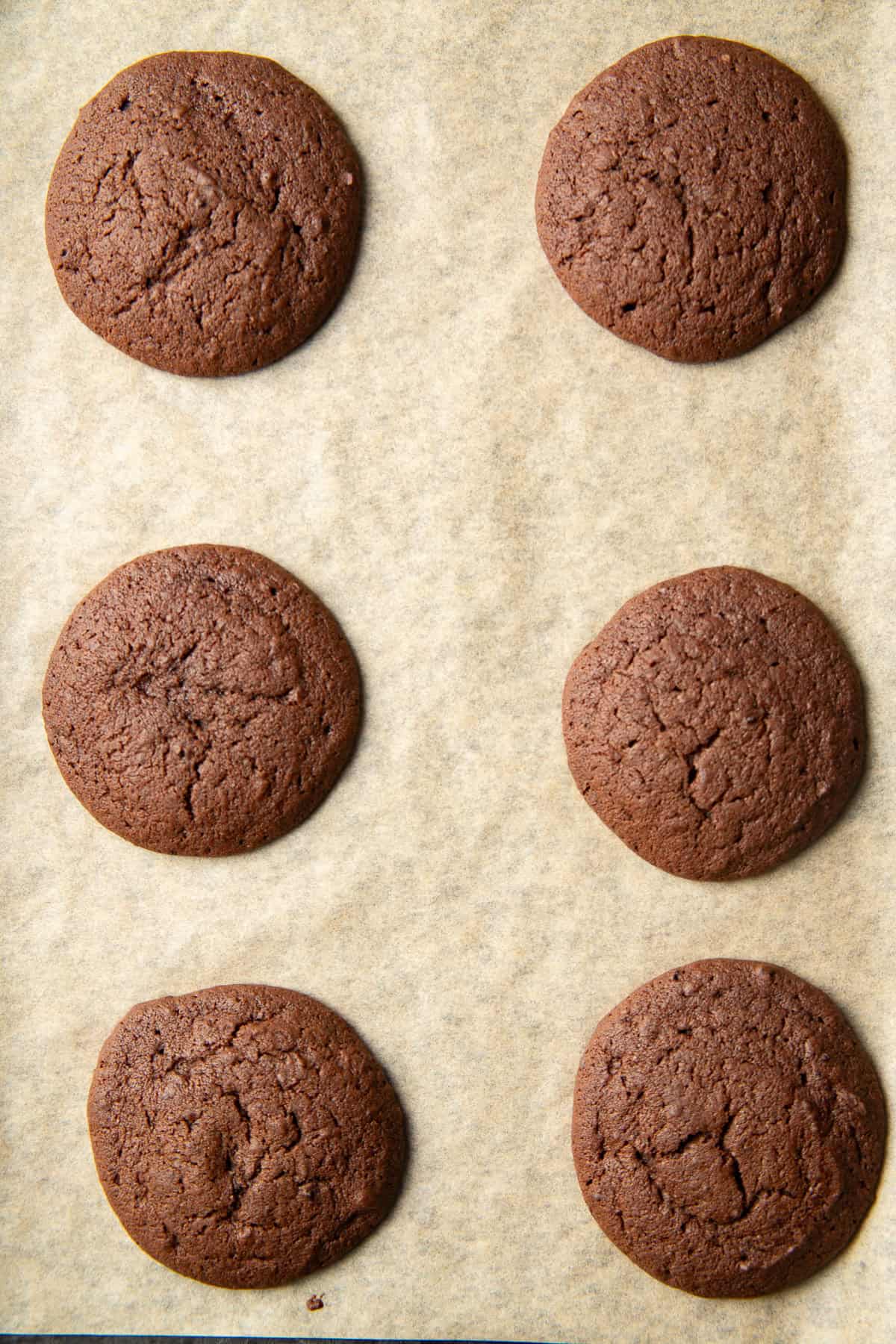 Vegan Whoopie Pie cakes on a parchment lined baking sheet.