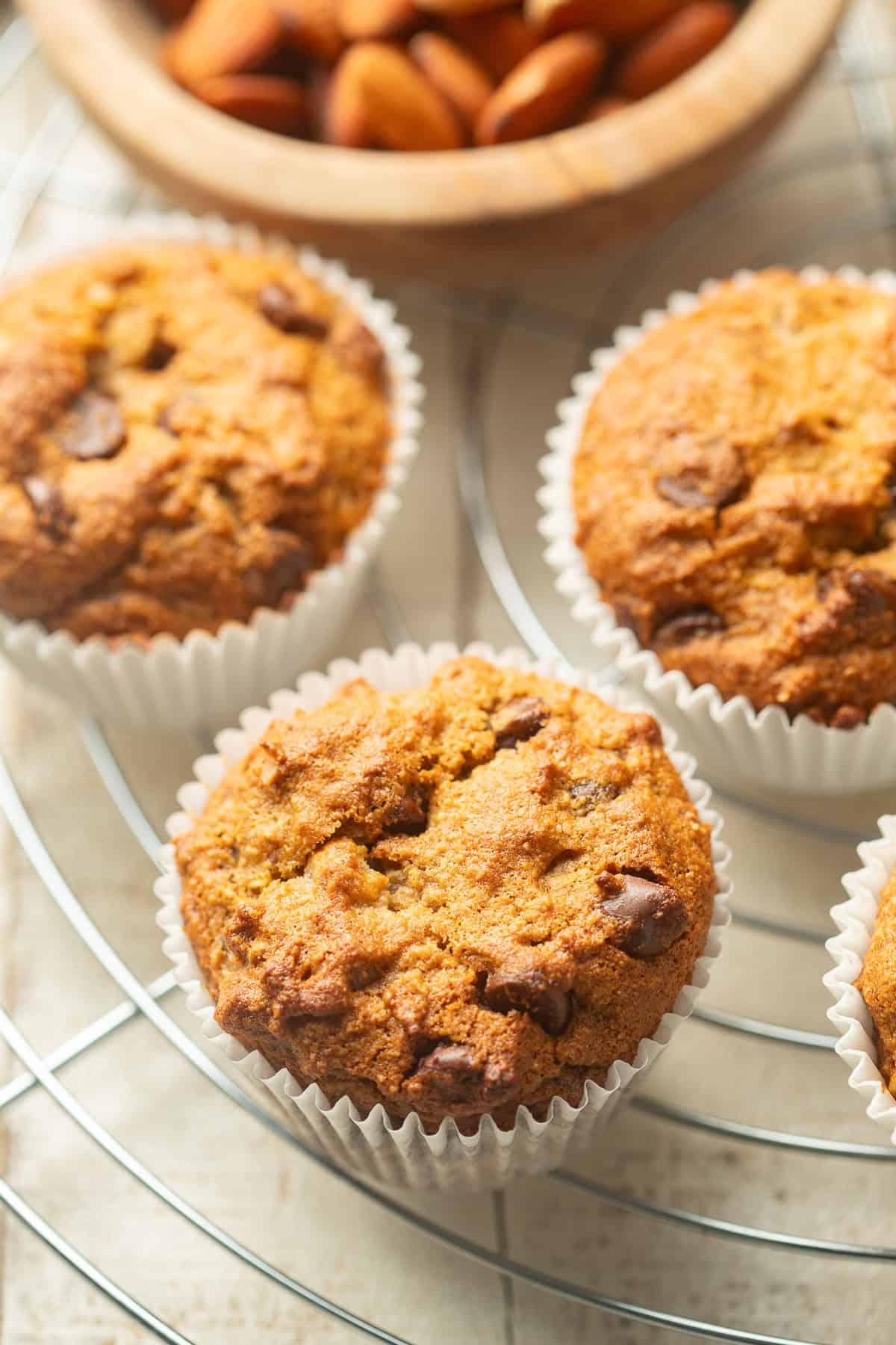 Almond Flour Banana Muffins on a cooling rack.