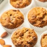 Almond Flour Banana Muffins with a few almonds.