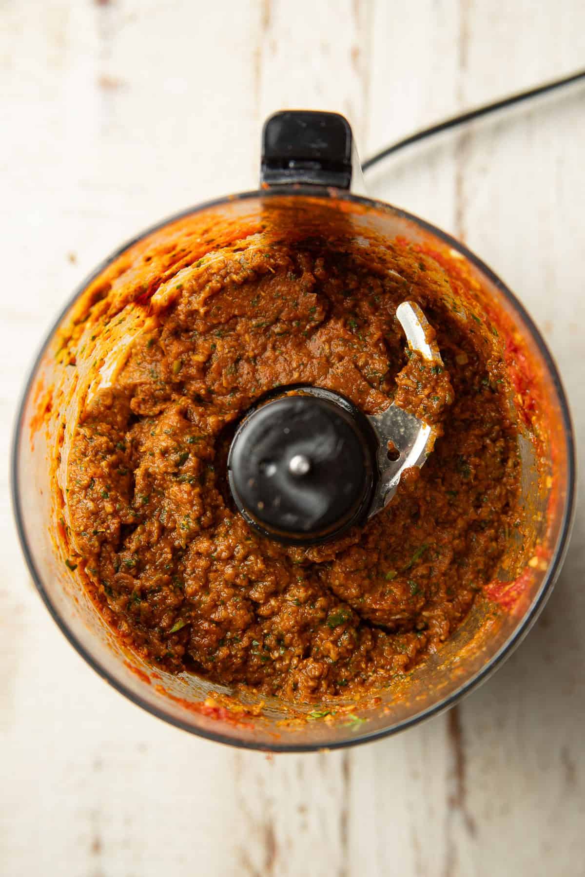 Vindaloo paste in a mini food processor.