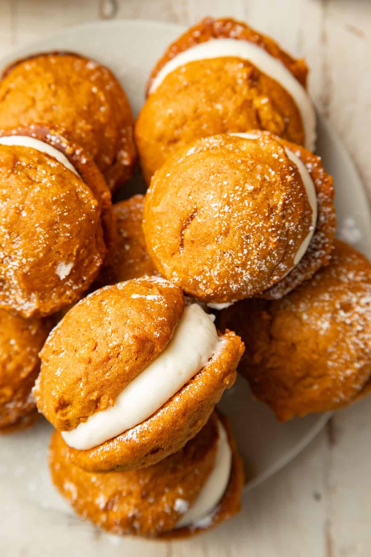 Vegan Pumpkin Whoopie Pies on a plate.